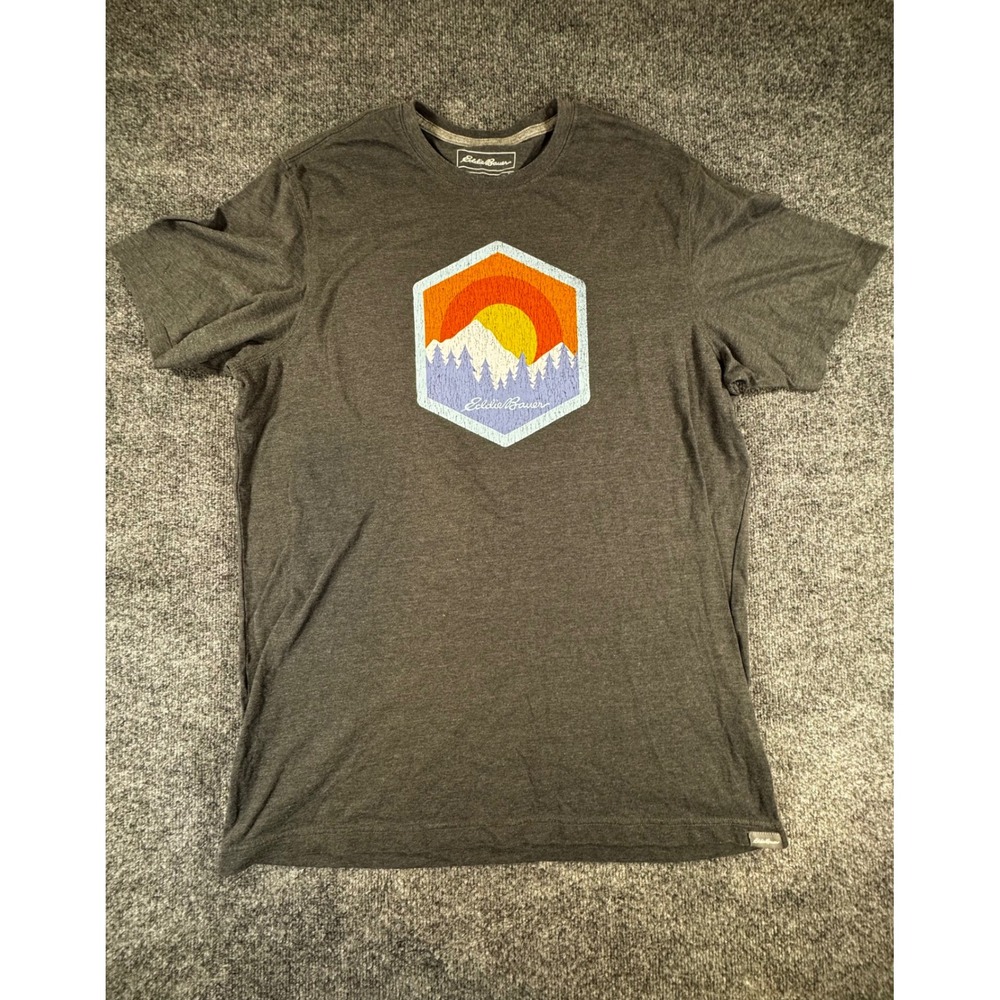 Eddie Bauer Mens Legendwash Graphic T-Shirt Charcoal Grey Mountain Sunset TL